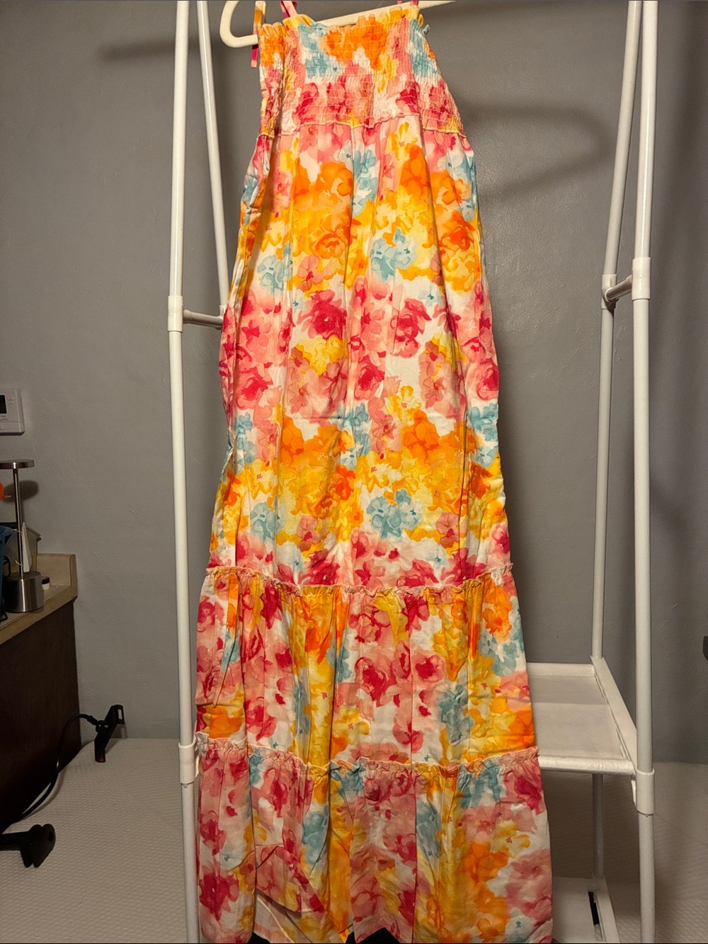 Colorful Floral Maxi Dress - Pink, Yellow & Blue